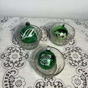 MCM green & glitter ornaments